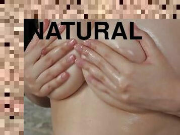 Perfect oiled natural boobs