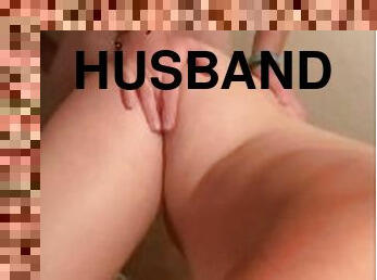 Tgirl taking husbands huge dick in bathroom after shower