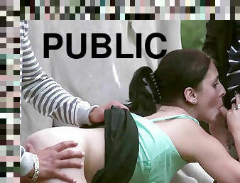 Street public 3some with cute teen from Eastern Europe