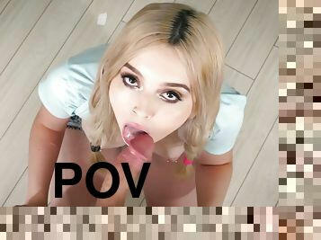 handjob-seks-dengan-tangan-wanita-pada-penis-laki-laki, sudut-pandang, berambut-pirang, penis