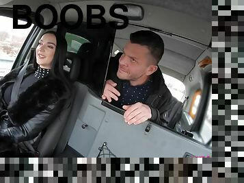 Slutty female taxi driver gets a good anal dicking from her client