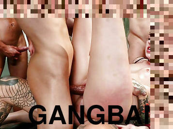 Teen Miranda Miller let out of the cage for a hard gangbang