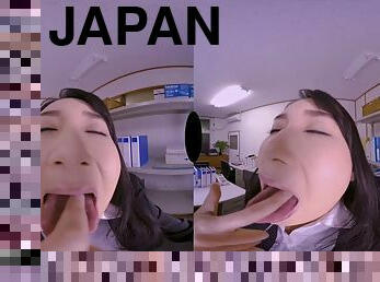 VR Japanese office lady licks and drools