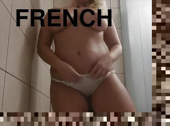 baignade, gros-nichons, babes, française, blonde, gros-seins, douche