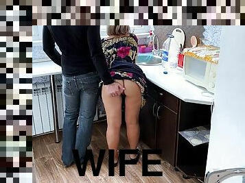 Under the dress of an ordinary housewife hides her mature ass that wants anal sex