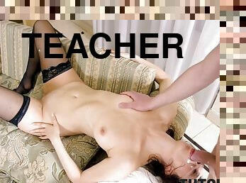 TUTOR4K. The guy is not happy with the grade and penetrates the tutors pussy