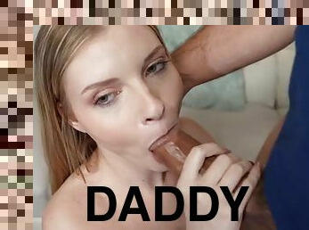 Naughty blonde nymph blows her stepdad in front of me