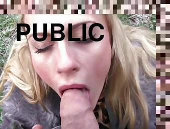 Brittany Bardot sucks dick on her knees & gets fucked in public