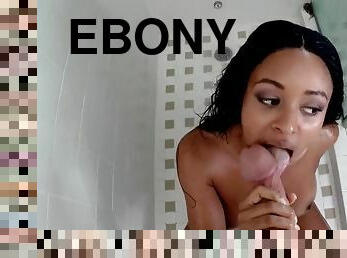 Soaking wet ebony Anya Ivy gets fucked & facialed by a white dude in the shower