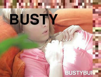 Busty Buffy plays with pussy on vid