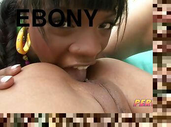 Little ebony whores in POV blowsandwich interracial threesome