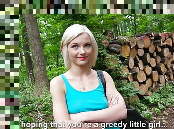 Young blonde slut Zazie Skymm fucked outdoor in the woods