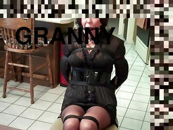 Tied up granny on chair gagged