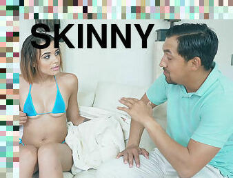 Tiny Skinny Chick Gets Creampied By Senior Latino Daddy