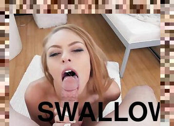 Petite blond 18yo Zoe Clark POV PORN deep throat and swallow