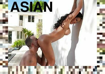 Oiled Up Asian Bitch Amia Miley Hard Outdoor Sex