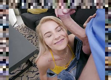 Petite Skylar Valentine surrenders to muscular JMac on couch