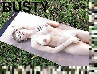 Busty Blonde Teen Camgirl 60fps - outdoor solo masturbation