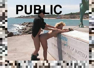 Blond Hair Lady is public disgraced in underwear