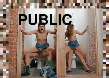 18 year-old twins turn dirty and shameful in the public restroom