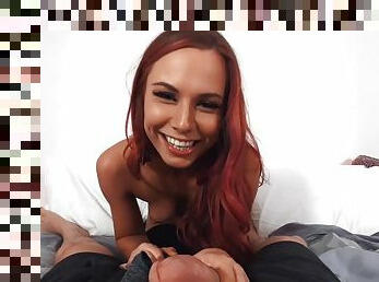 Redhead stunner Aidra Fox rides cock of Zac Wild