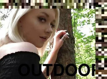 Marilyn Sugar enjoys cock riding in the woods
