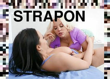 Blondie Fesser stuffs Sofia Lee with strapon