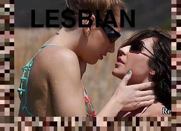 Sinful best lesbians lick wet pussies outdoors by the pool