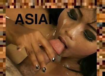 Exotic Asian Thai bitch gets cum on face - Big brown ass