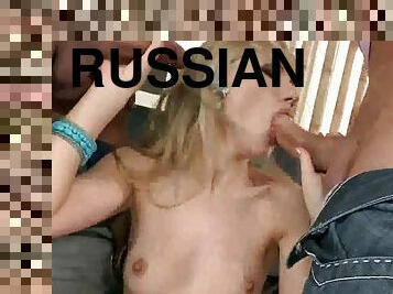 Russian Small-Titted Teen Porn Star First DP Video
