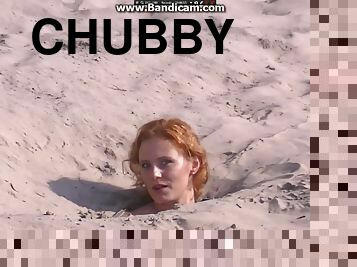 Ginger Chubby Girl Falls In The Sand And Takes All Clothes Off