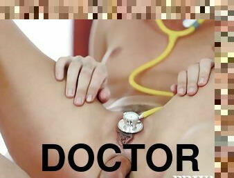 Ivana Sugar gets pussy checked with metal stethoscope