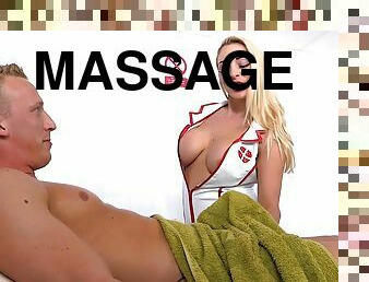 Tired dude gets relaxing massage and crazy fuck at once