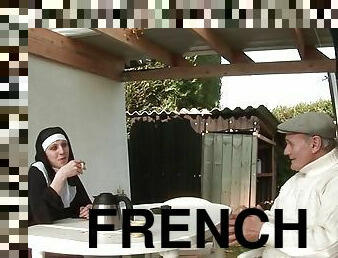 Young french nun sodomized in threesome with Papy Voyeur