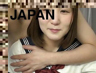 Japanese Asian schoolgirl in her college uniform shagged with cumshot