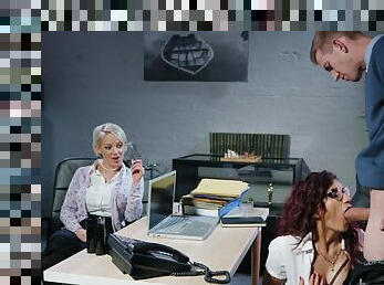 Hot bossy milf in specs takes advantage of her employee at work