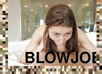 Hot teen with brown eyes gives POV blowjob & rides a big dick