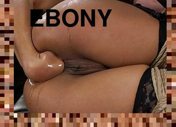 Ebony in bondage ass fuck plugged and fisted