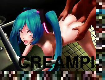 MMD Erotic videos of Hatsune Miku pacoing in the bathroom