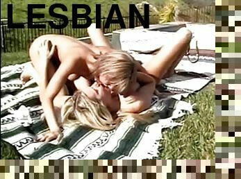 Teen blonds have wild 69 lesbian sex outside