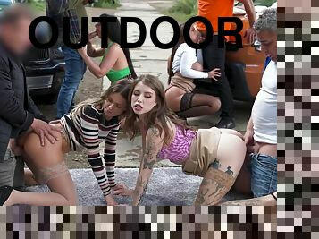Young babes Eden Ivy, Jennifer Mendez, Lady Gang, Rebecca Volpetti, Rebecca ivy outdoor group sex orgy