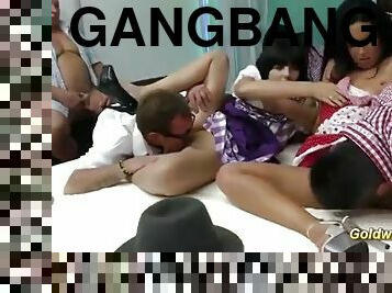 Gangbang orgy with leather pants