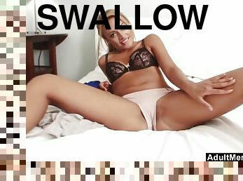 Hot latina swallows every last drop of cum
