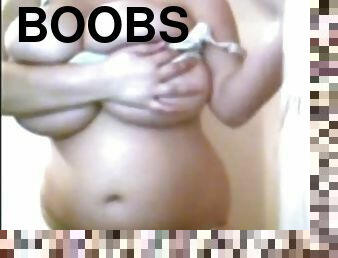 Incredible giant big boobs posing on webcam