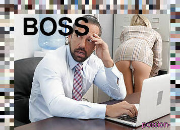Chloe Temple's short skirt and white panties shocks her boss in the office!