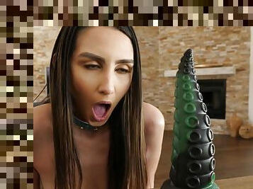 Playful Brunette Natalia Nix Takes Weird Dildo and Big Cock