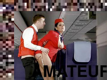 Depraved flight attendant exciting porn video
