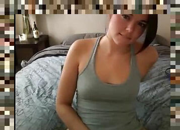 Cute teen fingering pussy in tank top on webcam