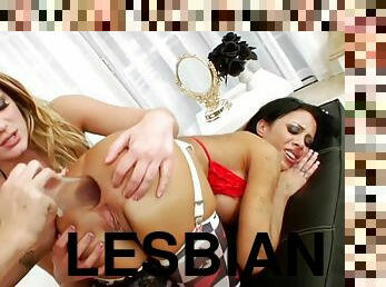 anal, lesbiana, juguete, divertido