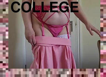 Stripping out of my new underwear, getting fucked doggystyle and reverse cowgirl with a plug in the ass. ending with college